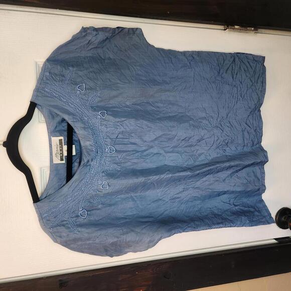 Marnie West Vintage 100% Silk Embroidered Blouse- Jean Blue- Size Large Western - Picture 1 of 8